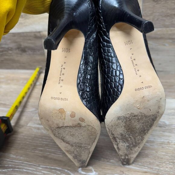 Laundry by Shelli Segal Croc Embossed Black Leather Pumps Women's Size 10 - Picture 4 of 7